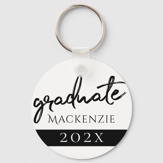 Porte-clés Script noir diplômé | Classic Keepsaké avec année (Verso)