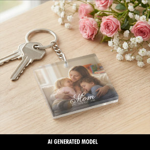 Porte-clés Script Photo Maman Personnalisé Date Fête des Mère