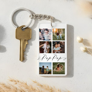 Porte-clés Script Pop Pop  Grandchildren Photo Grid Collage