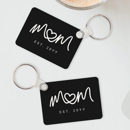 Porte-clés Script Simple Noir et Blanc Maman a Établis Est