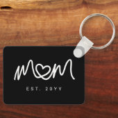 Porte-clés Script Simple Noir et Blanc Maman a Établis Est (Recto)