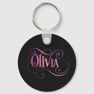 Porte-clés Script Tourbillonnant personnalisé Olivia Pink su