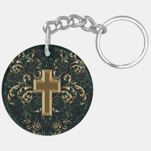 Porte-clés Scrolls et Porte - clé croisé, Vert et Or