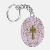 Porte-clés Scrolls et Porte - clé croisé, violet et or (Devant gauche)