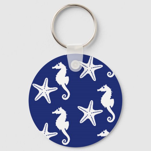 Porte-clés Seahorse & starfish - navy blue and white (Recto)