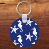 Porte-clés Seahorse & starfish - navy blue and white (Recto)