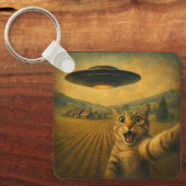 Porte-clés Selfie De Chat Avec Alien UFO Drôle Cadeaux De Cha (Recto)