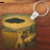 Porte-clés Selfie De Chat Avec Alien UFO Drôle Cadeaux De Cha (Verso)