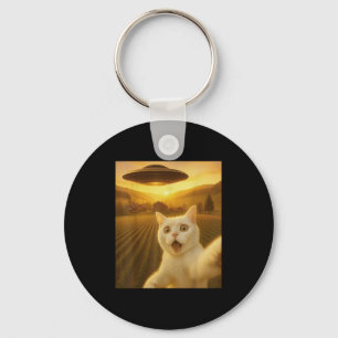 Porte-clés Selfie De Chat Avec Alien Ufo Drôle Cadeaux De Cha