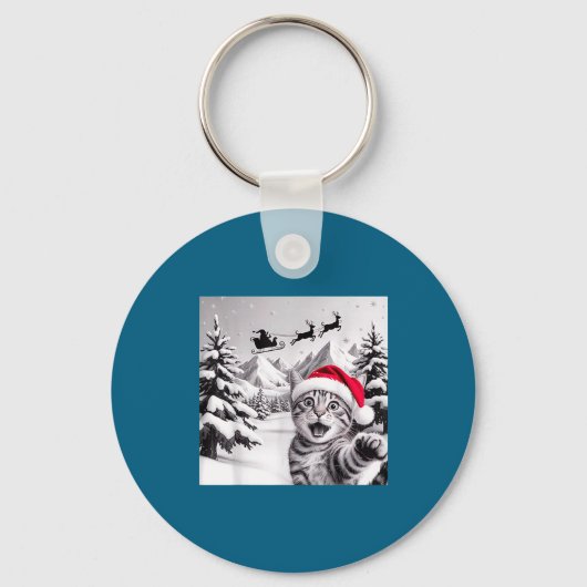 Porte-clés Selfie de chat avec le Père Noël  (Recto)
