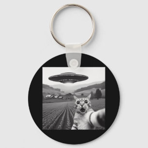 Porte-clés Selfie de chat avec un OVNI alien Cadeaux drôles d