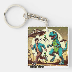 Porte-clés Selfie Dino UFO : Panique Vintage (Dinosaure Porte