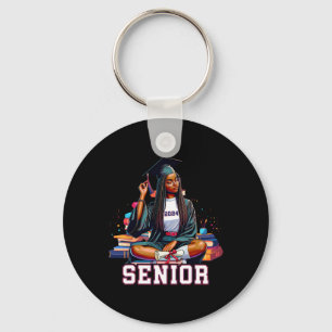 Porte-clés Senior 2024 Black Afro African Woman Graduation Bo