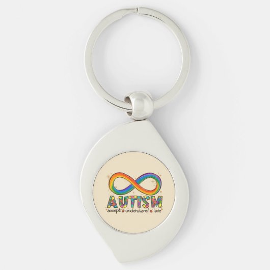Porte-clés Sensibilisation sur l'autisme Accepter, Amour, Com (Devant)