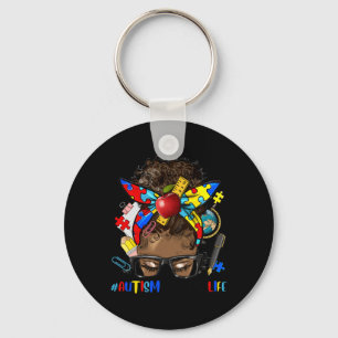 Porte-clés Sensibilisation sur l'autisme Afro Messy Bun Melan