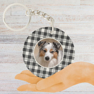 Porte-clés Sentimental Pet Photo Dark Grey Plaid Art