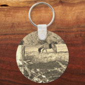 Porte-clés Sepia ton cheval Brown et clôture (Recto)