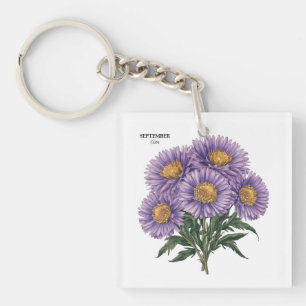 Porte-clés Septembre Aster Mois de naissance Floral personnal