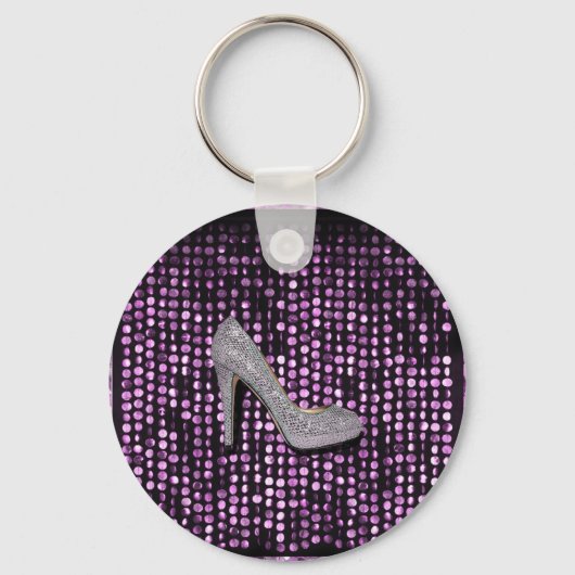 Porte-clés Sequins High talon chaussure violet argent (Recto)