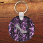 Porte-clés Sequins High talon chaussure violet argent (Recto)