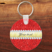 Porte-clés Séquins rouges personnalisés, Huile d'or, Diamants (Recto)