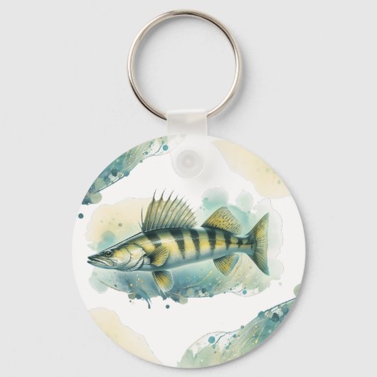Porte-clés Série aquarelle : Zander/Walleye (Recto)