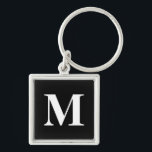 Porte-clés Série noire classique Monogramme<br><div class="desc">police serif classique monogrammed noir carré métal porte - clé</div>