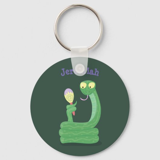 Porte-clés Serpent vert drôle avec humour caricaturé maraca (Recto)
