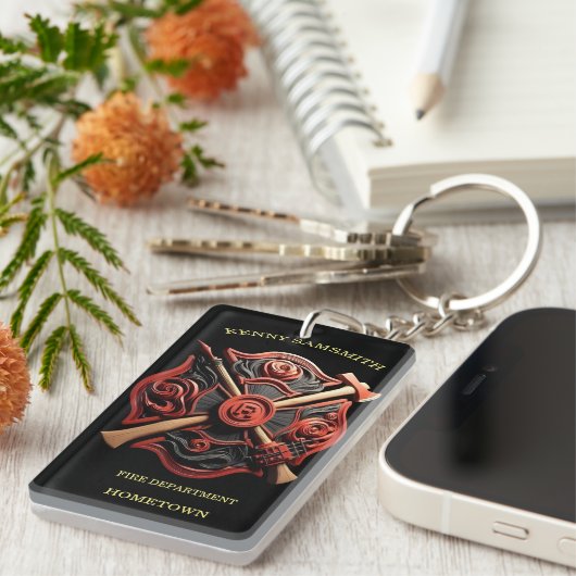 Porte-clés Service des incendies Emblème de courage et de dév (Devant droit)