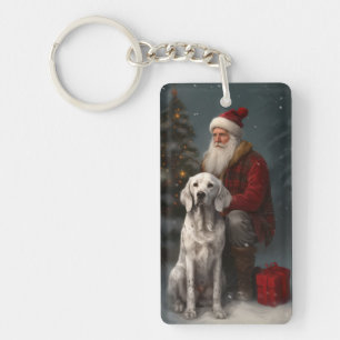 Porte-clés Setter Anglais avec le Père Noël Noël Festif