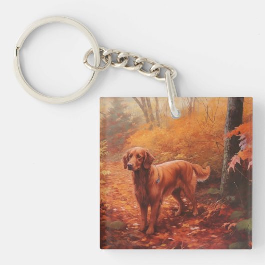 Porte-clés Setter rouge irlandais à l'automne Feuilles automn (Devant)