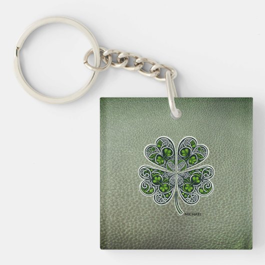 Porte-clés Shamrock Colover St.Patrick`s Day Green Leather (Devant)