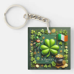 Porte-clés Shamrock irlandais et drapeau Saint Patrick's Day