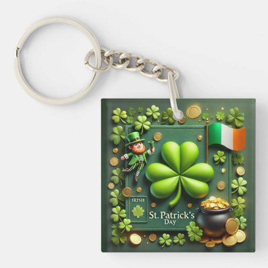 Porte-clés Shamrock irlandais et drapeau Saint Patrick's Day (Devant)