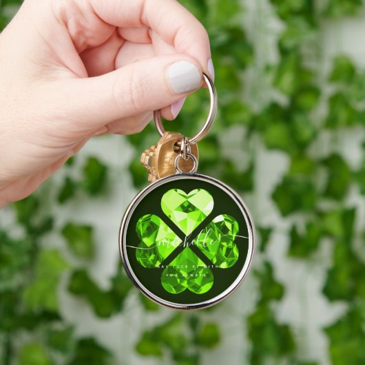 Porte-clés Shamrock moderne Lucky Clover St Patrick Emerald (Main)