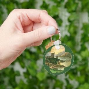 Porte-clés Shamrock vintage Lucky Gold avec château irlandais