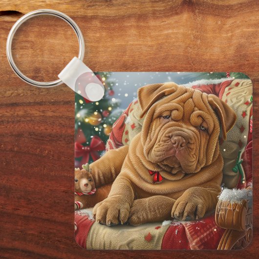 Porte-clés Shar Pei Chien Festif de Noël (Recto)