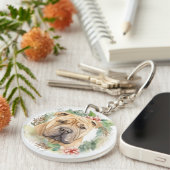 Porte-clés Shar Pei Christmas Wreath Festive Pup (Devant droit)