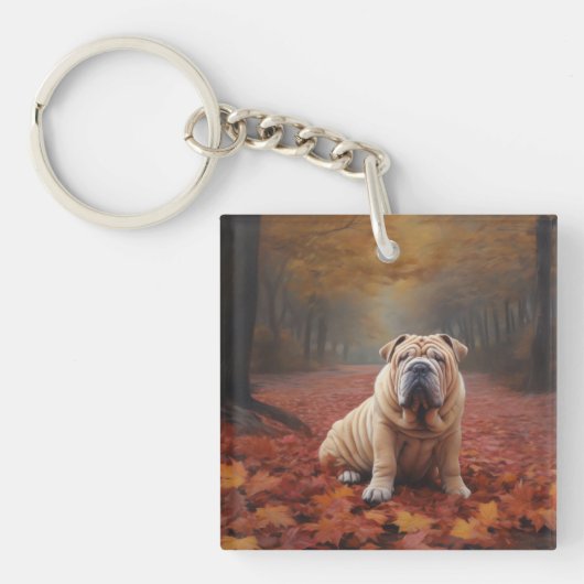 Porte-clés Shar Pei dans l'automne Feuilles automne Inspire (Devant)