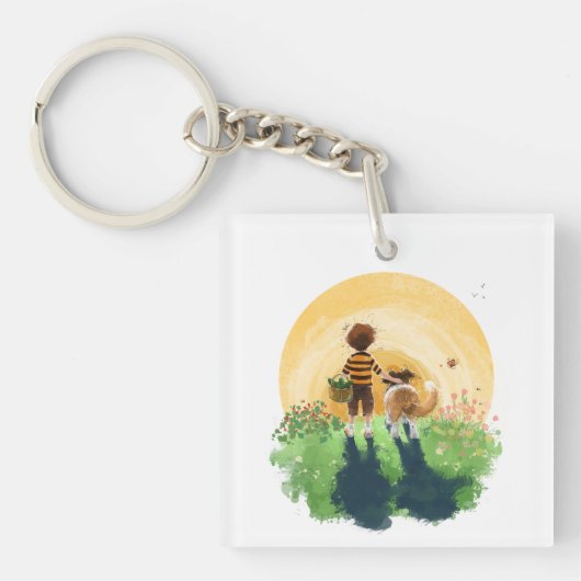 Porte-clés Sheltie Dog and Boy Walk in Sunset (Devant)