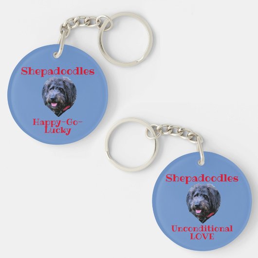 Porte-clés Shepadoodle Portrait Inconditionnel Amour Bleu