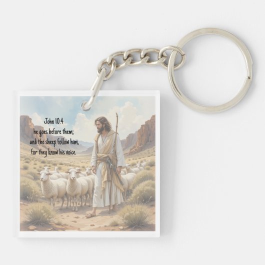 Porte-clés Shepherd goes before them Bible Scripture (Dos)