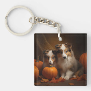 Porte-clés Shetland Sheepdog Chiot Chiot Automne Citrouille d