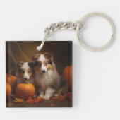 Porte-clés Shetland Sheepdog Chiot Chiot Automne Citrouille d (Dos)