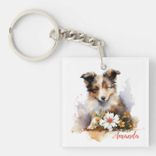 Porte-clés Shetland Sheepdog Chiot Pet Aquarelle