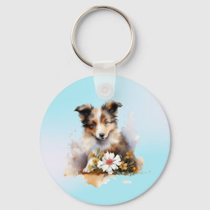 Porte-clés Shetland Sheepdog Chiot Pet Aquarelle