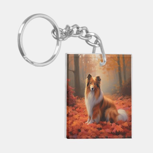 Porte-clés Shetland Sheepdog en automne Feuilles automne Insp (Devant gauche)