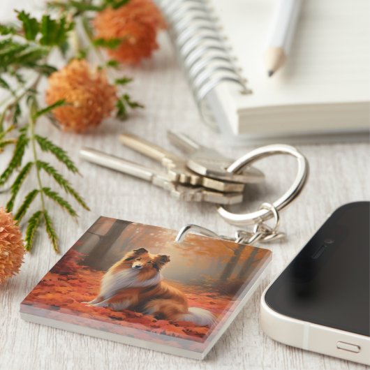 Porte-clés Shetland Sheepdog en automne Feuilles automne Insp (Devant Droit)