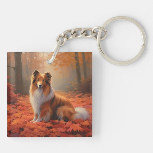 Porte-clés Shetland Sheepdog en automne Feuilles automne Insp (Dos)