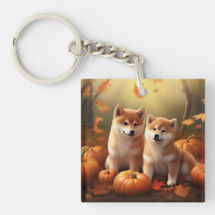 Porte-clés Shiba Inu Chiot Automne Citrouille de plaisir